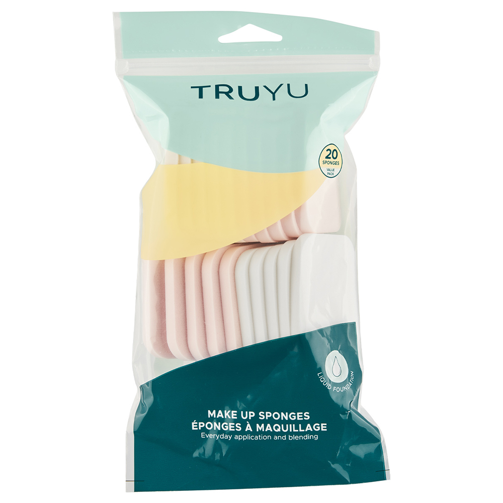 트루유 TRUYU 메이크업 스폰지(20개입) 메이크업용 사각 스폰지 퍼프는 매일매일 화장할 때나 액체, 크림 제형의 제품을 바르고 흡수시킬 때 사용하기 좋습니다. 마른 상태, 적신 상태 모두 좋은 사용감을 제공합니다.